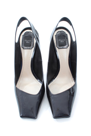 Dior by Raf Simons Patent Leather Square Toe Slingback Pumps