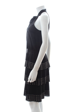 Michael Kors Collection Eyelet-Embellished Pleated Crepe Dress