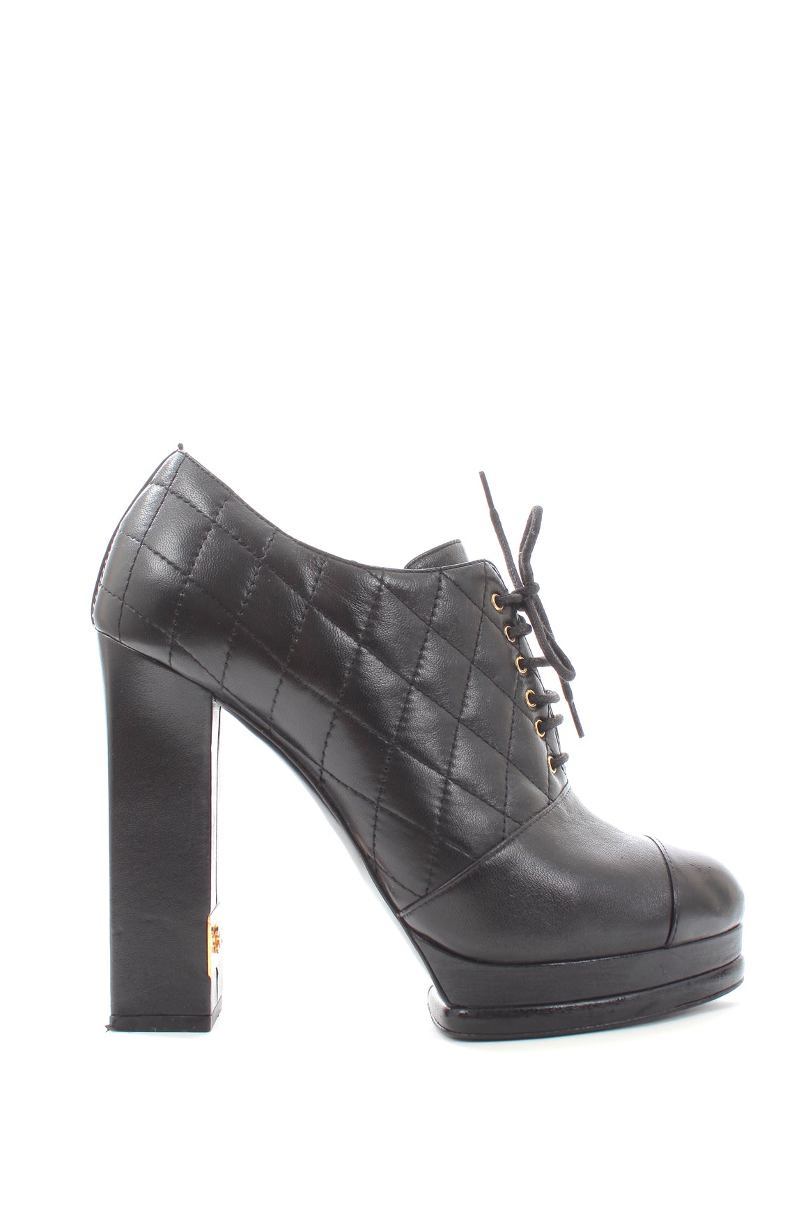 Chanel Quilted Leather Lace-Up Platform Ankle Boots