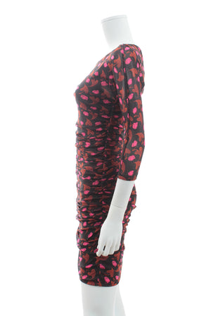 Diane Von Furstenberg Ruched Floral-Print Stretch-Mesh Mini Dress