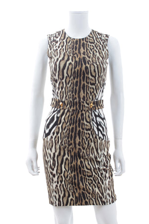 Roberto Cavalli Sleeveless Leopard Printed Stretch-Crepe Mini Dress