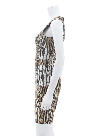 Roberto Cavalli Sleeveless Leopard Printed Stretch-Crepe Mini Dress