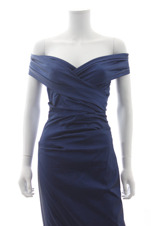 Talbot Runhof Off-the-shoulder Stretch-Satin Draped Dress