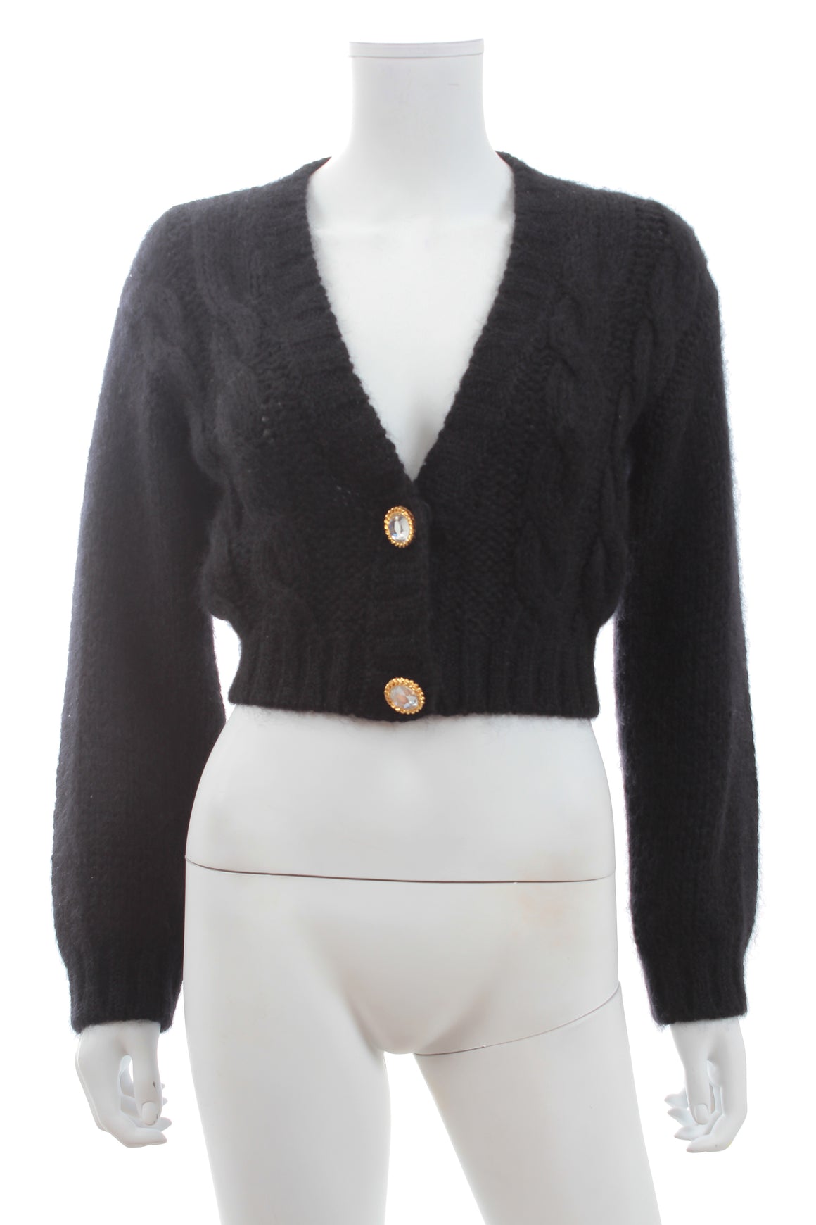 Alessandra Rich Cropped Crystal-Embellished Mohair-Blend Cardigan