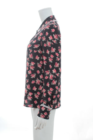 Miu Miu Cystal-Button Lace-Trim Rose Printed Silk Blouse