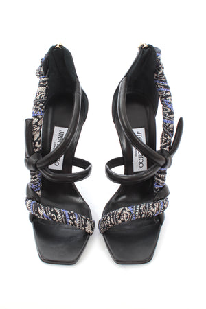 Jimmy Choo Kalypso 110 Leather and Silk Print Sandals