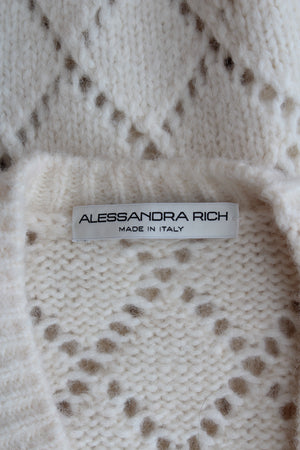 Alessandra Rich Floral Embroidered Pointelle Alpaca-Blend Cardigan