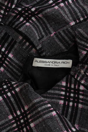 Alessandra Rich Crystal-Button Check Silk Mini Dress