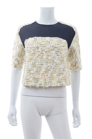 3.1 Phillip Lim Silk-Panelled Textured Tweed Top