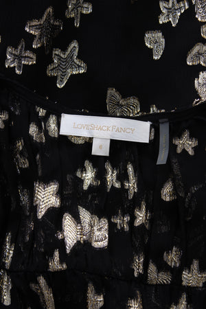LoveShackFancy Caden Metallic Star Printed Silk Mini Dress