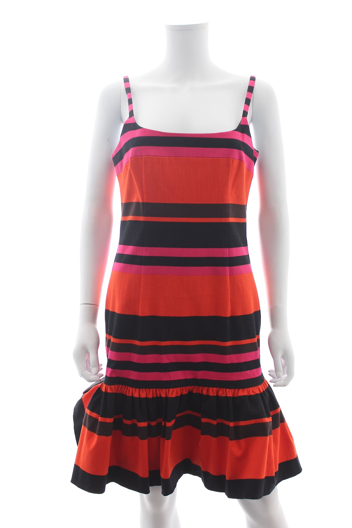 Prada Striped Stretch-Cotton Peplum-Hem Dress