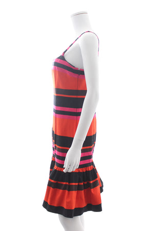 Prada Striped Stretch-Cotton Peplum-Hem Dress