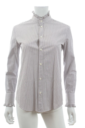 Celine Ruffled Striped Cotton Shirt