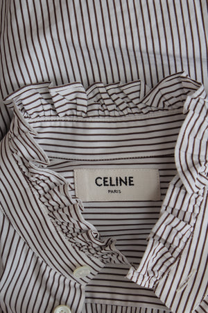 Celine Ruffled Striped Cotton Shirt