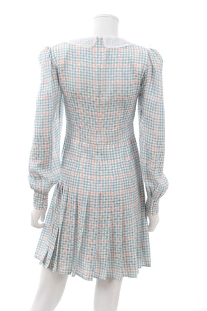 Alessandra Rich Lace-Trimmed Houndstooth Silk Pleated Dress