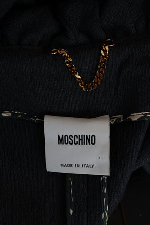 Moschino Ruffled Flower Appliqué Cotton-Blend Long Jacket