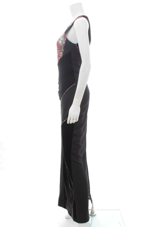 Roland Mouret Flower-Embroidered Velvet-Panelled Sleeveless Gown