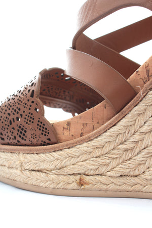Salvatore Ferragamo Laser-Cut Leather Espadrille Wedge Sandals