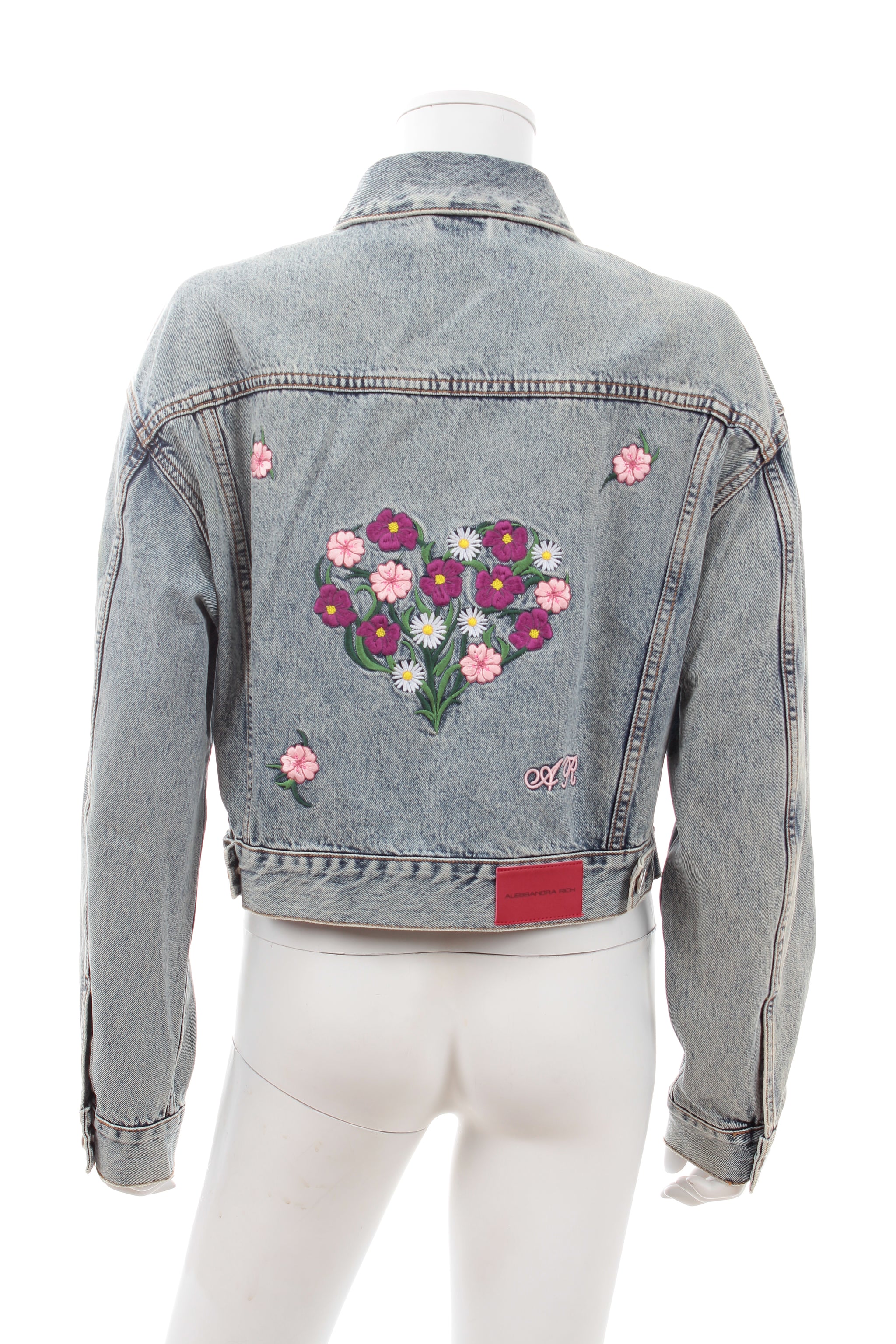 Alessandra Rich Floral-Embroidered Denim Jacket - Closet Upgrade