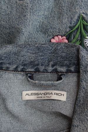 Alessandra Rich Floral-Embroidered Denim Jacket