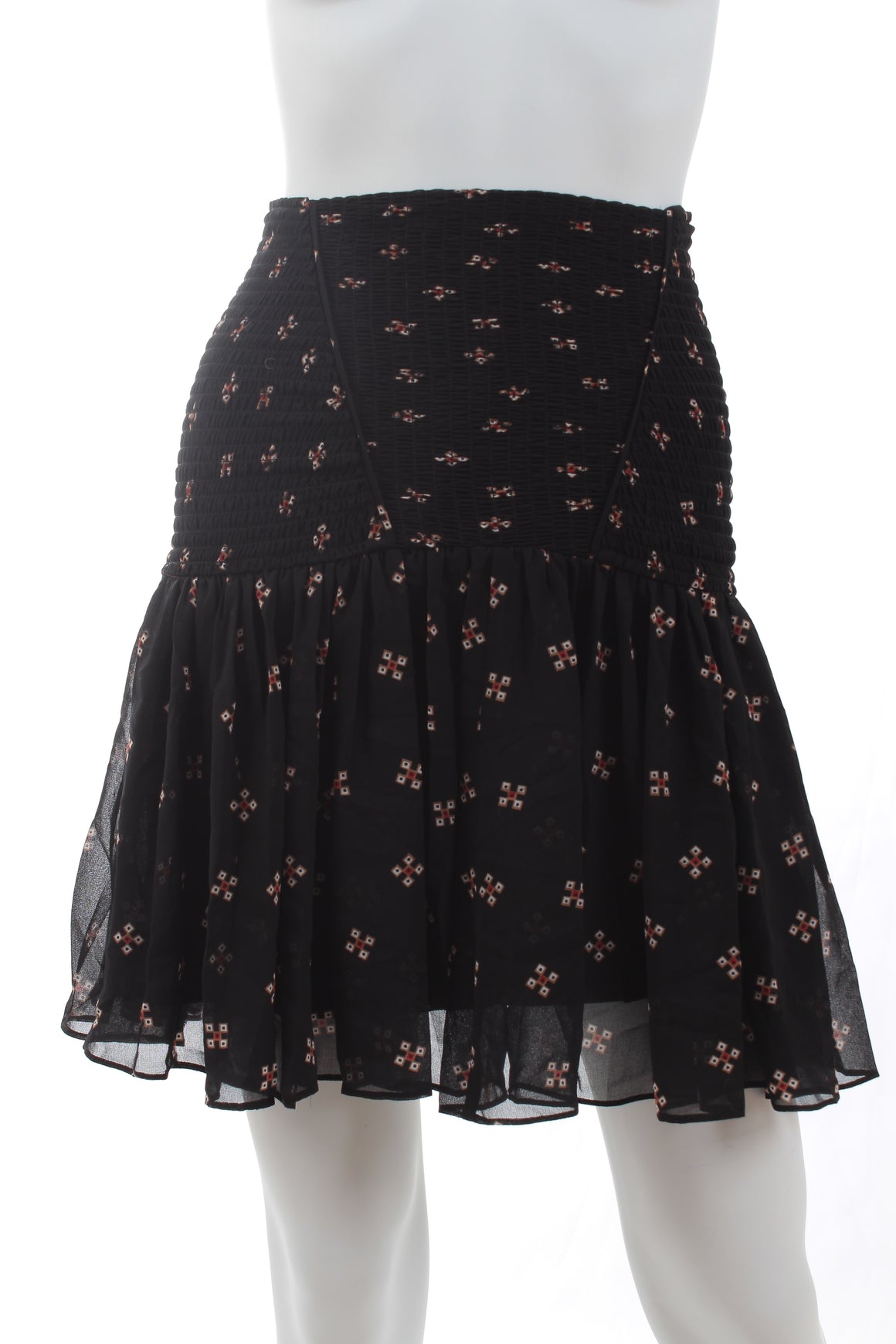 Maje Jouet Printed Smocked Waist Skirt