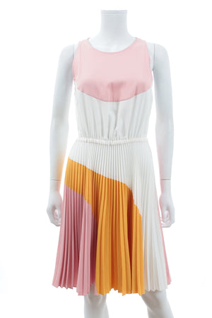 Prada Colour-Block Pleated Sleeveless Crepe Dress