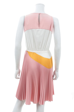 Prada Colour-Block Pleated Sleeveless Crepe Dress