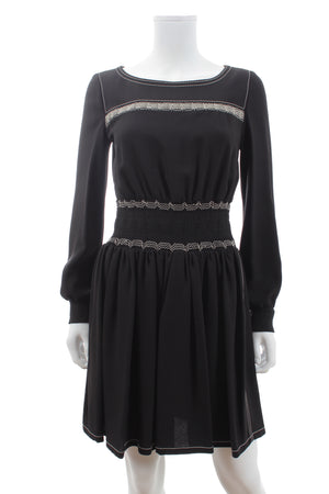 Prada Contrast-Stitch Shirred-Waist Crepe Dress
