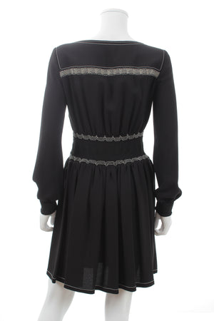 Prada Contrast-Stitch Shirred-Waist Crepe Dress