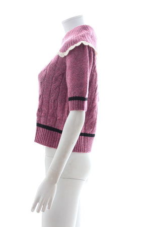 Miu Miu Crochet-Trimmed Cable Knit Wool Sweater - Runway Collection