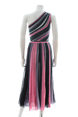 Missoni One-Shoulder Pleated Metallic Knit Stretch-Dress