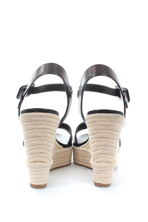 Sergio Rossi Leather Espadrille Wedge Sandals