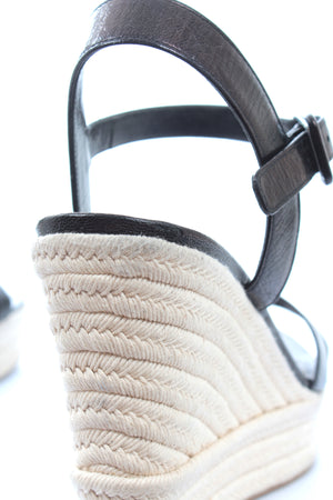 Sergio Rossi Leather Espadrille Wedge Sandals