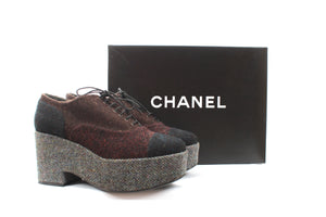 Chanel Tweed Lace Up Platforms