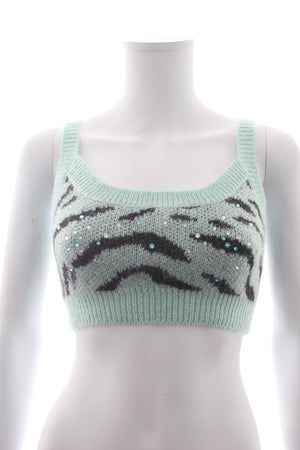 Alessandra Rich Zebra Intarsia Wool-Blend Crop Top