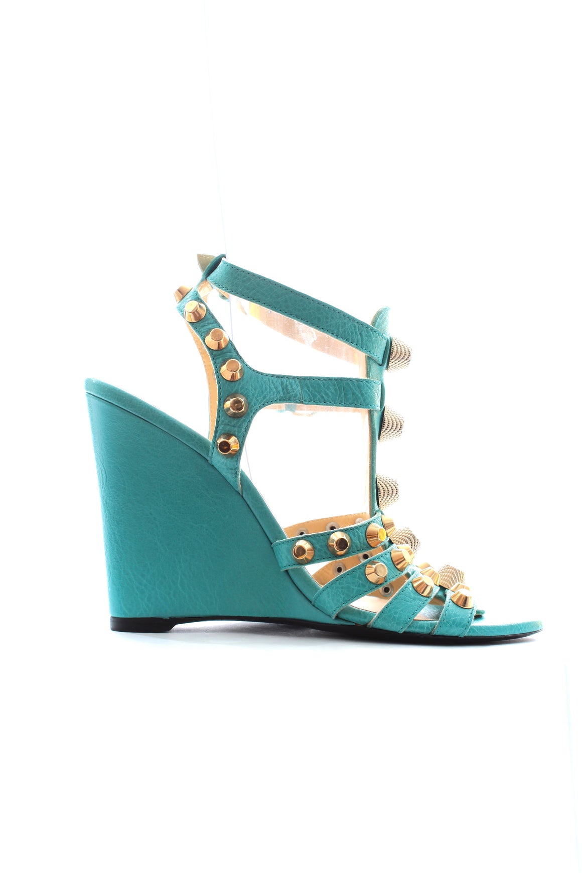 Balenciaga Studded Textured Leather Wedge Sandals