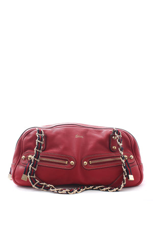 Gucci Web Chain Zippered Leather Shoulder Bag