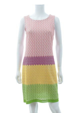 Missoni Sleeveless Metallic Colour Block Crochet Knit Dress
