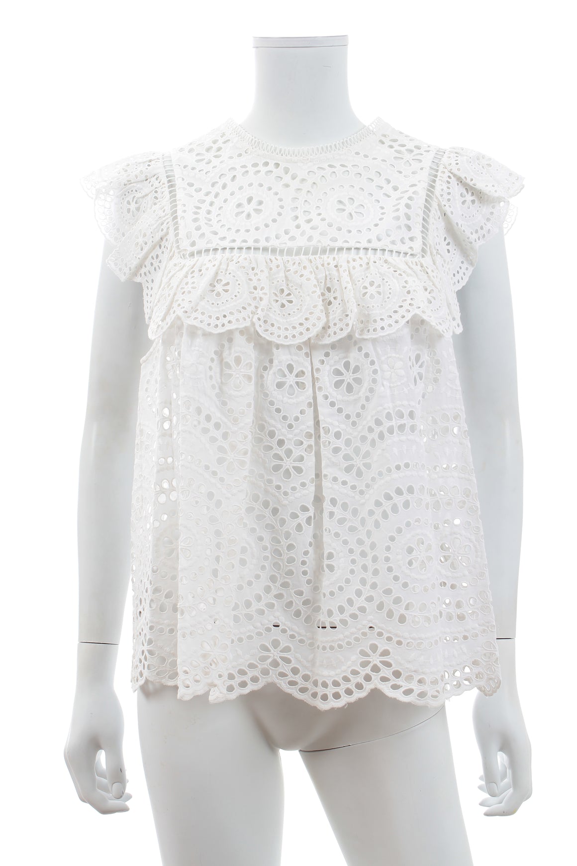 Zimmermann Meridian Broderie-Anglaise Cotton Ruffle-Detailed Top