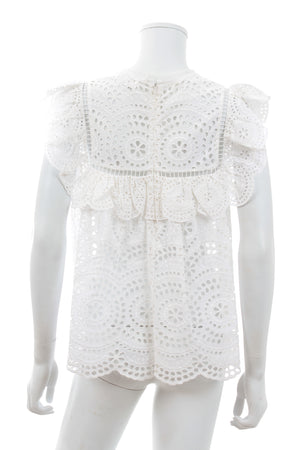 Zimmermann Meridian Broderie-Anglaise Cotton Ruffle-Detailed Top
