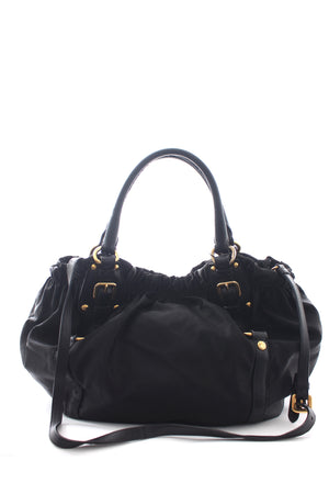 Prada Nylon and Leather Buckle-Detail Shoulder Bag