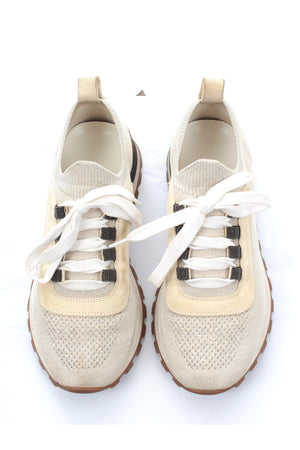 Brunello Cucinelli Metallic Knit and Suede Sneakers