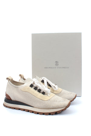 Brunello Cucinelli Metallic Knit and Suede Sneakers