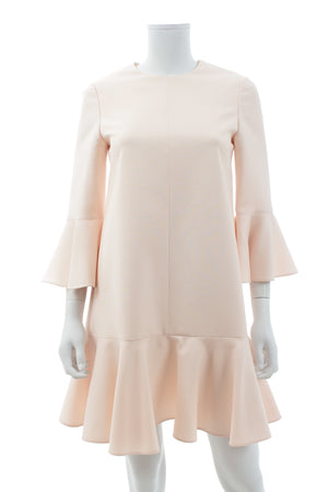 Valentino Bell-Sleeve Wool and Silk Crepe Dress