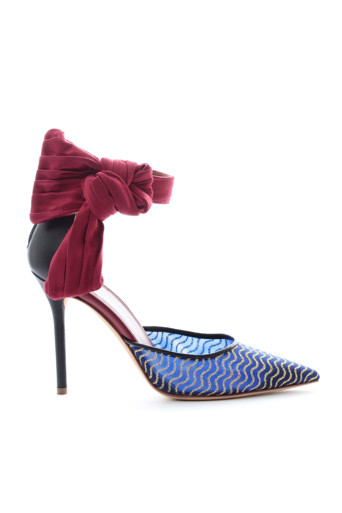 Malone Souliers x Emanuel Ungaro Elle 100 Satin-Trimmed Glittered Mesh and Leather Pumps