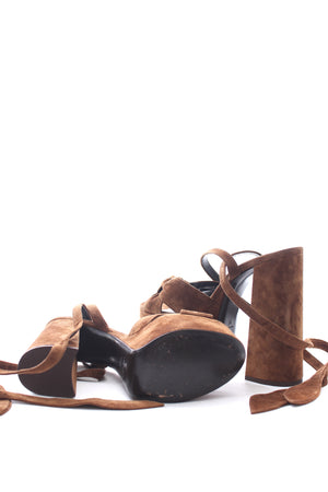 Saint Laurent Paige Ankle Wrap Suede Platform Sandals