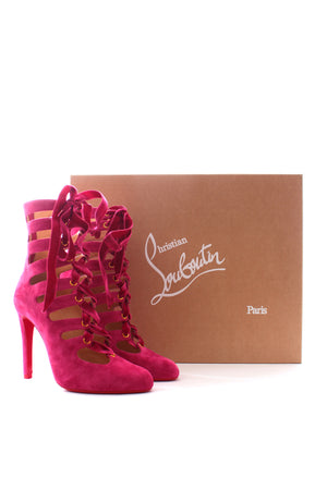 Christian Louboutin Spinetita 100 Suede Lace Up Ankle Boots