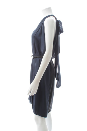 Stella McCartney Two-Tone Belted Draped Silk Dress