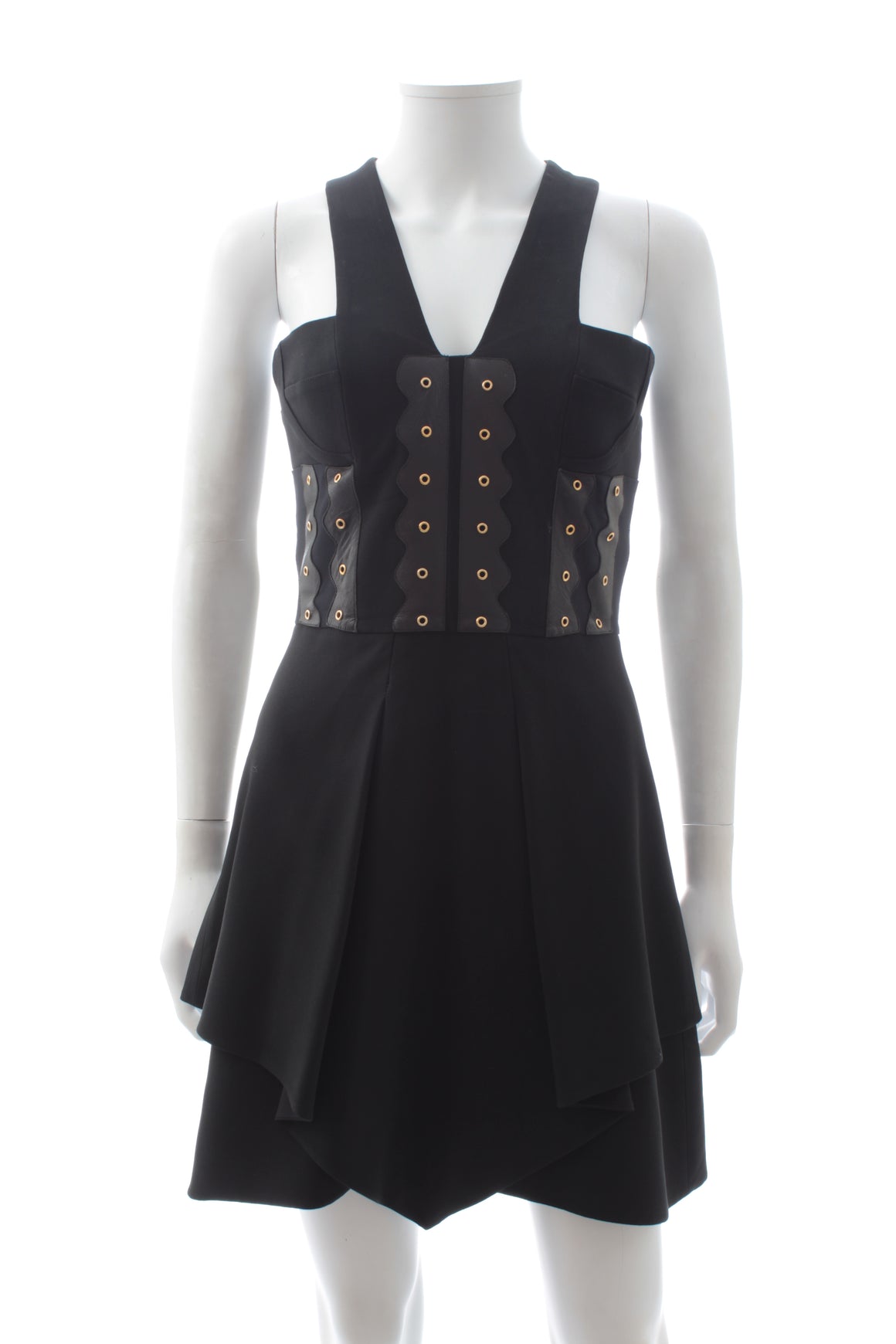 Versace Collection Leather-Trimmed Eyelet Detail Crepe Dress