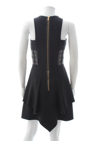 Versace Collection Leather-Trimmed Eyelet Detail Crepe Dress